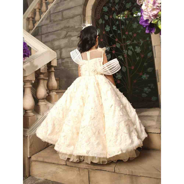 Fayon Kids Off white Butterfly Gown (0-6 Months)