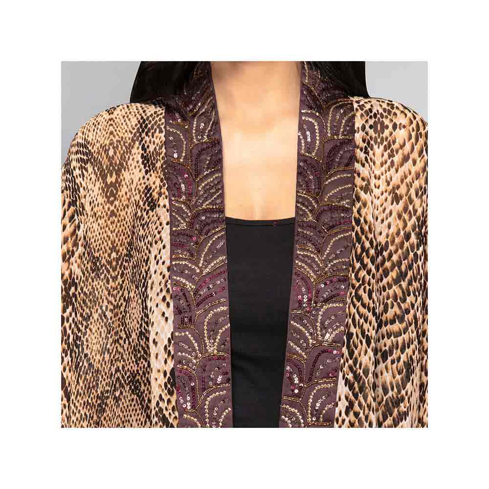 First Resort by Ramola Bachchan Brown Animal Print Kimono