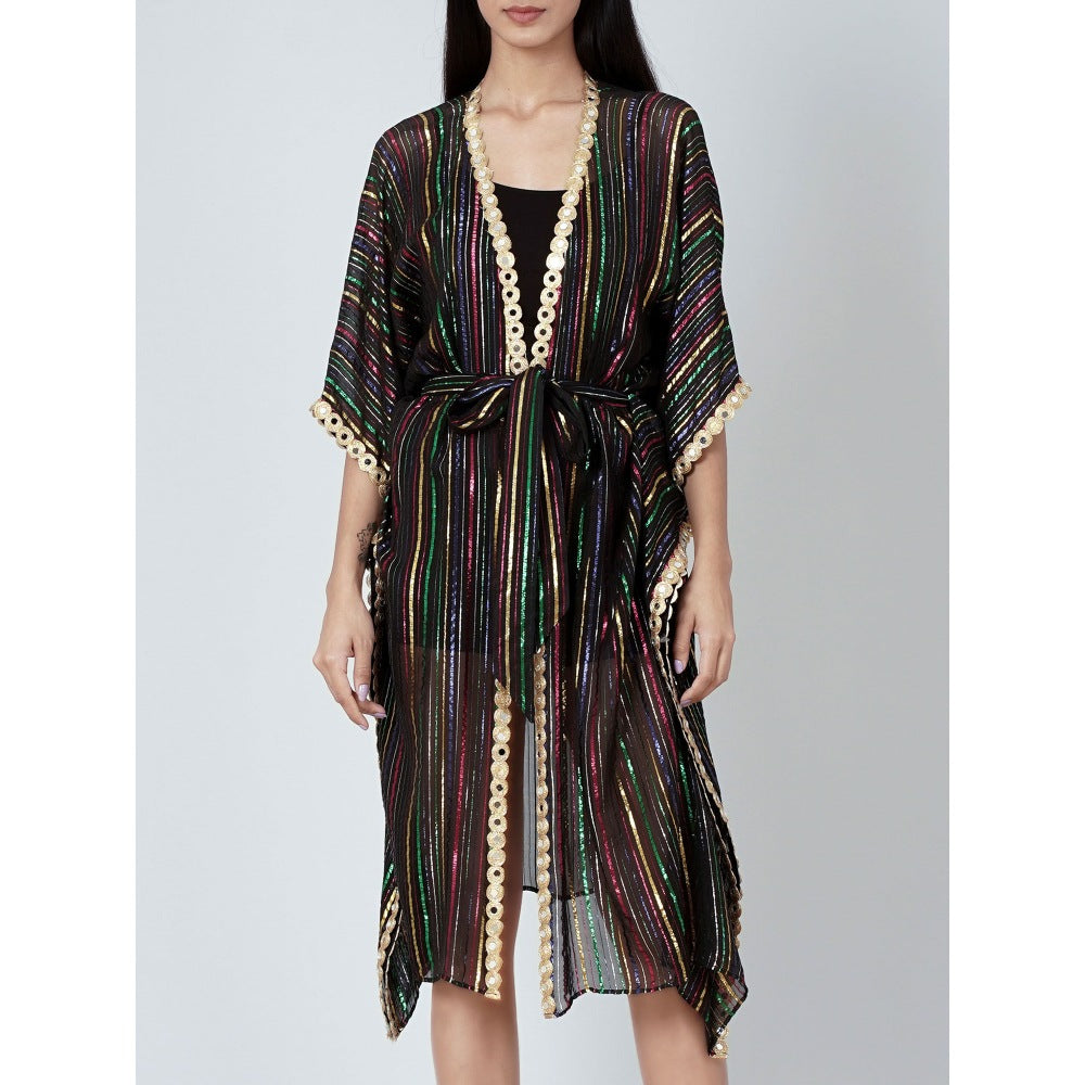 First Resort by Ramola Bachchan Black Lurex Short Cover-Up (Set of 2)