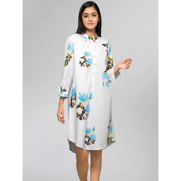 First Resort by Ramola Bachchan Light Blue Floral Shirt Dress