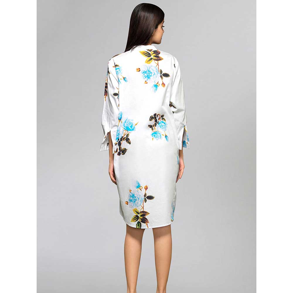 First Resort by Ramola Bachchan Light Blue Floral Shirt Dress