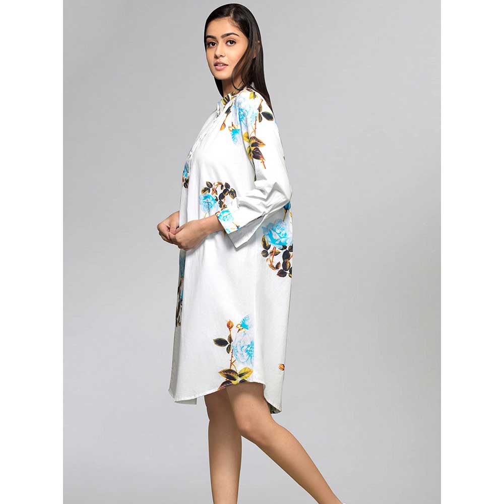 First Resort by Ramola Bachchan Light Blue Floral Shirt Dress