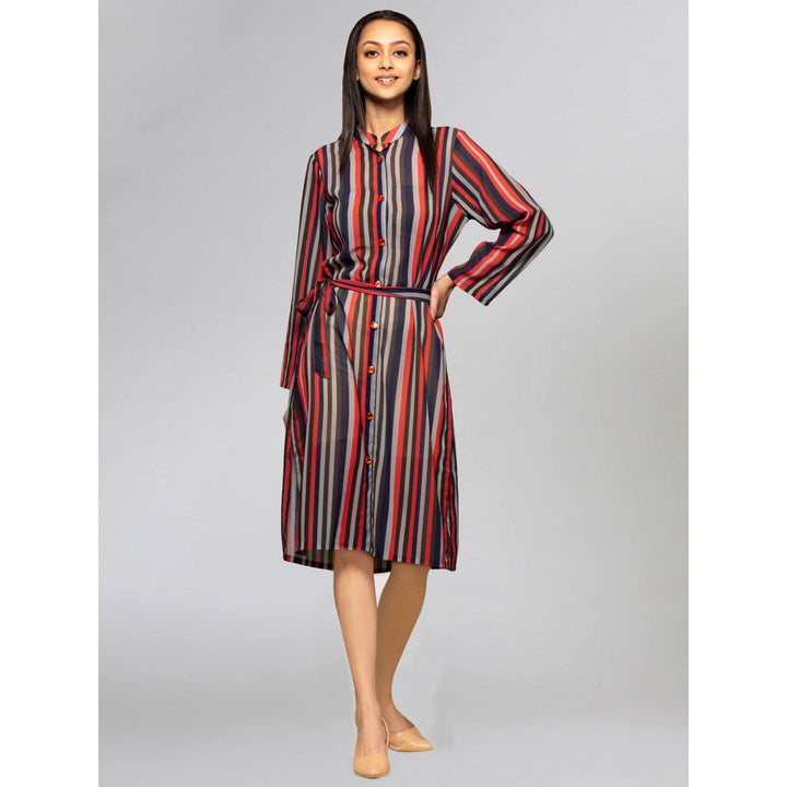 First Resort by Ramola Bachchan Vibrant Red and Black Striped Shirt Dress (Set of 2)