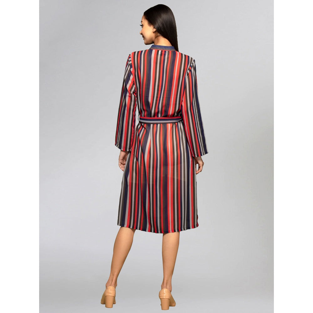 First Resort by Ramola Bachchan Vibrant Red and Black Striped Shirt Dress (Set of 2)