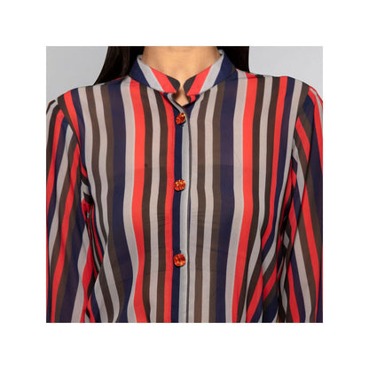 First Resort by Ramola Bachchan Vibrant Red and Black Striped Shirt Dress (Set of 2)