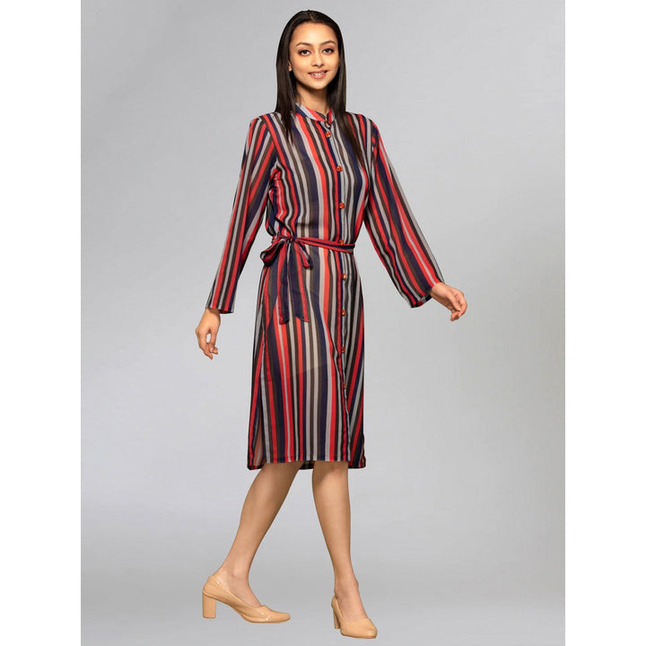 First Resort by Ramola Bachchan Vibrant Red and Black Striped Shirt Dress (Set of 2)