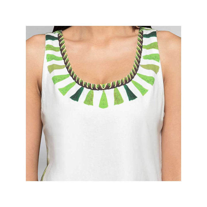 First Resort by Ramola Bachchan Green A-Line Tassel Dress