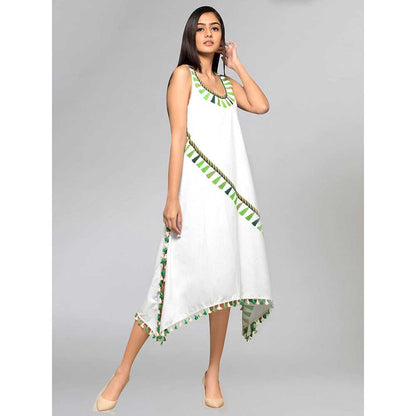 First Resort by Ramola Bachchan Green A-Line Tassel Dress