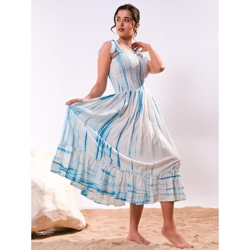 First Resort by Ramola Bachchan Blue Tie-Dye Smocking Long Dress