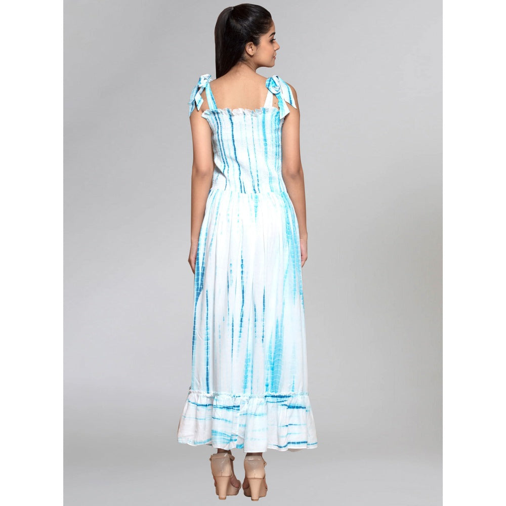 First Resort by Ramola Bachchan Blue Tie-Dye Smocking Long Dress