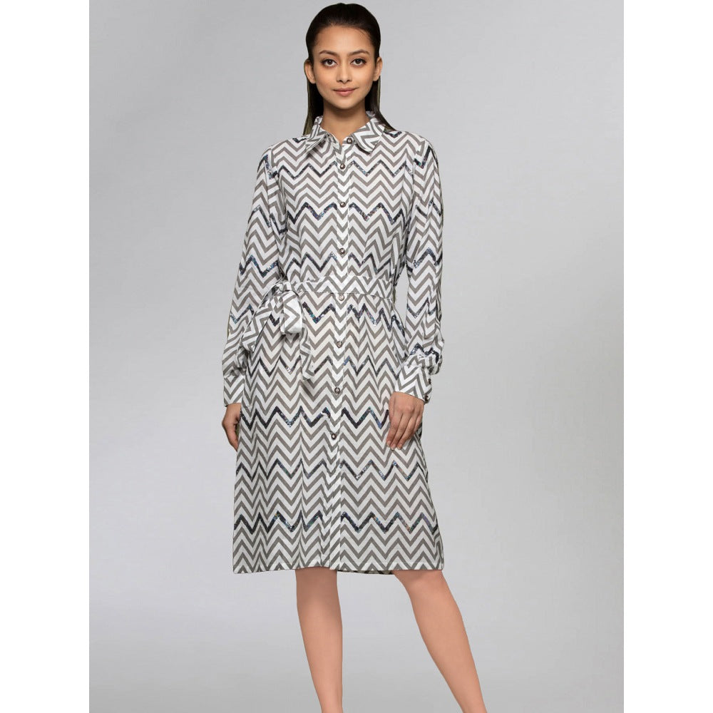 First Resort by Ramola Bachchan Grey Zig-Zag Shirt Dress (Set of 2)