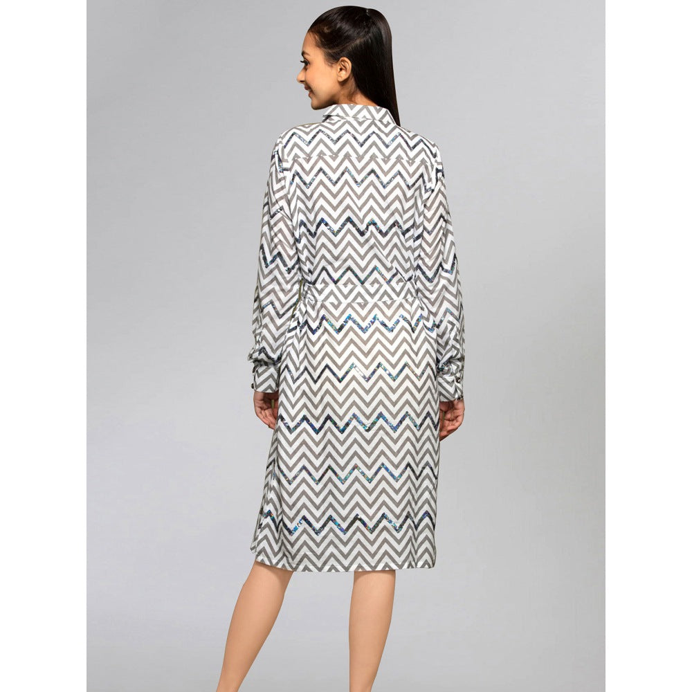 First Resort by Ramola Bachchan Grey Zig-Zag Shirt Dress (Set of 2)