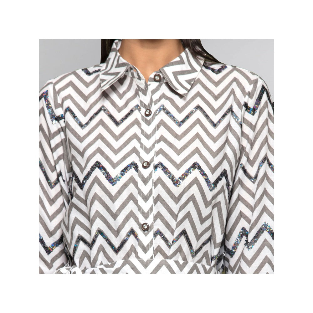 First Resort by Ramola Bachchan Grey Zig-Zag Shirt Dress (Set of 2)