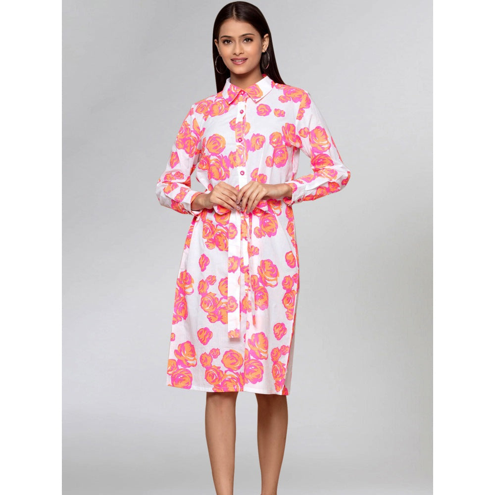 First Resort by Ramola Bachchan Orange Rose Print Shirt Dress (Set of 2)