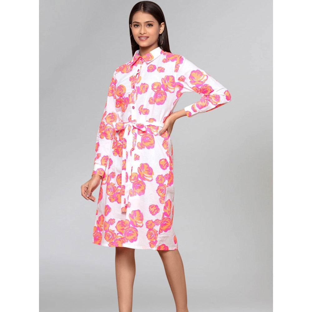 First Resort by Ramola Bachchan Orange Rose Print Shirt Dress (Set of 2)