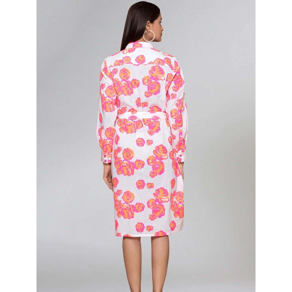 First Resort by Ramola Bachchan Orange Rose Print Shirt Dress (Set of 2)