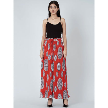 First Resort by Ramola Bachchan Red Geometric Print Pleated Palazzo