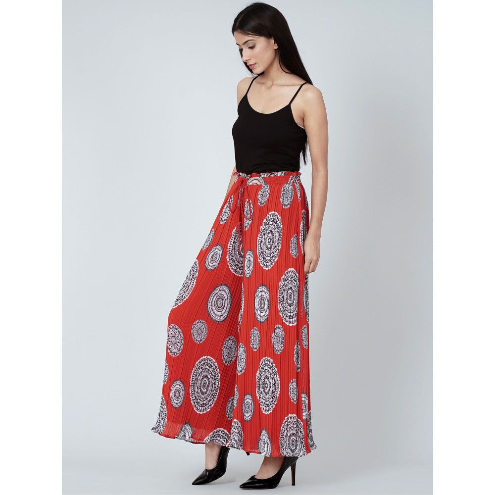 First Resort by Ramola Bachchan Red Geometric Print Pleated Palazzo