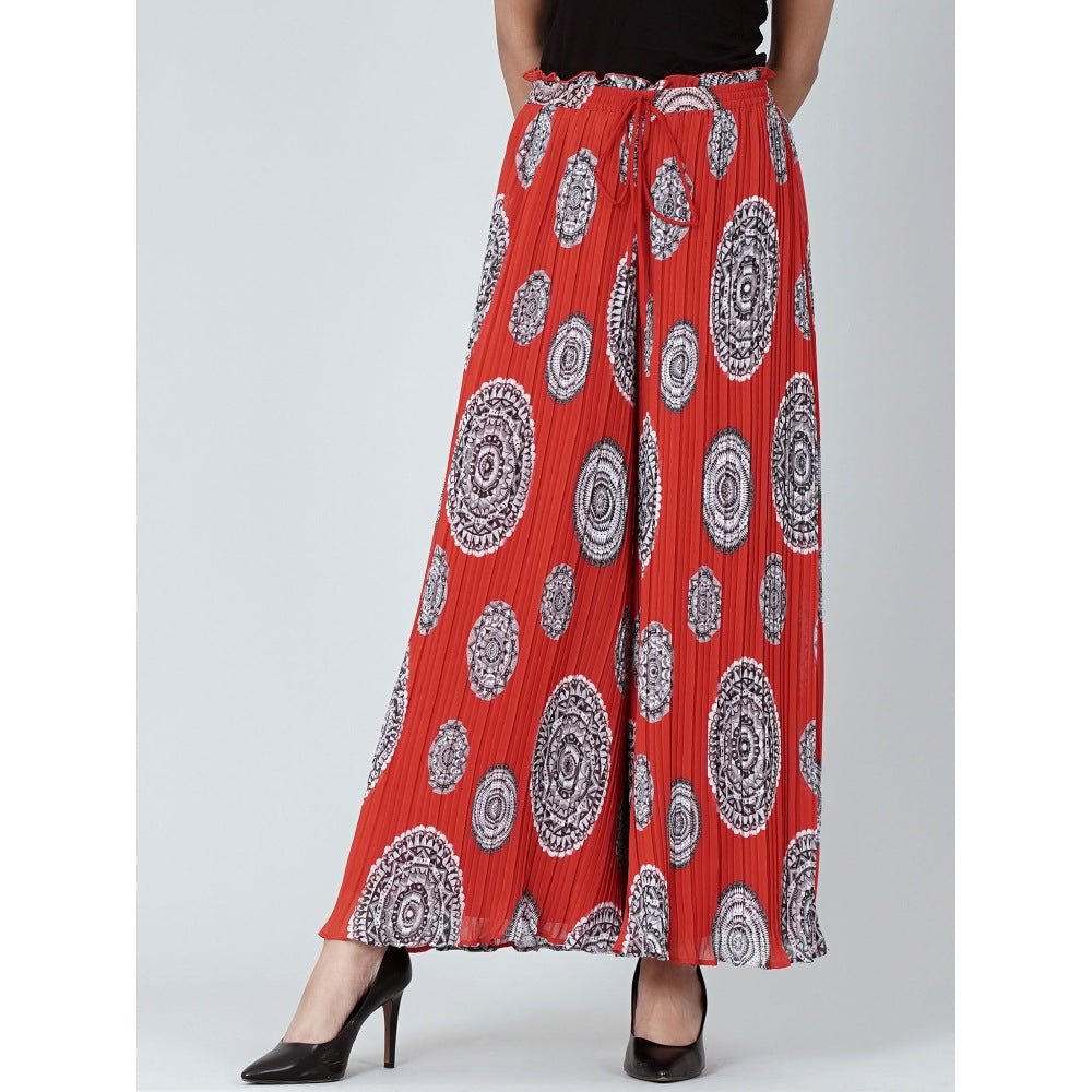 First Resort by Ramola Bachchan Red Geometric Print Pleated Palazzo