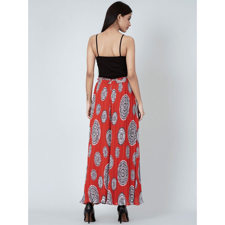First Resort by Ramola Bachchan Red Geometric Print Pleated Palazzo