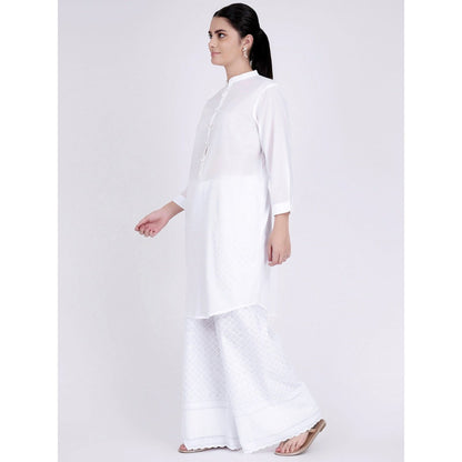 First Resort by Ramola Bachchan White Nehru Collar Kurta And Embroidered Pants (Set of 2)