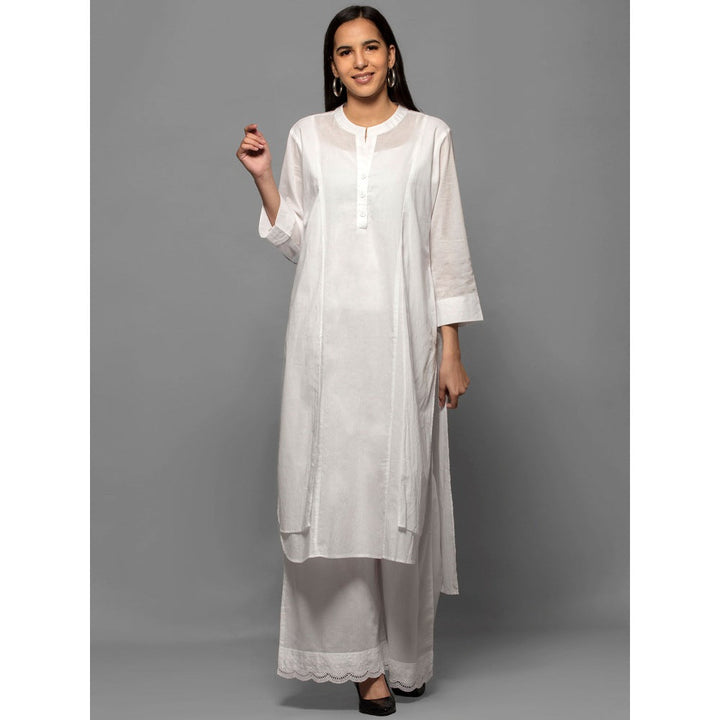 First Resort by Ramola Bachchan White Straight Embroidered Kurta And Wide Leg Pants (Set of 2)
