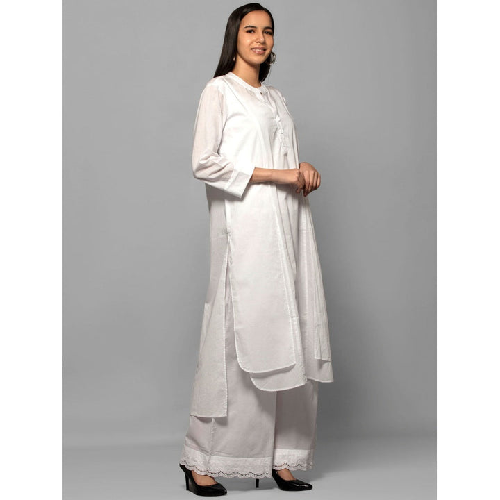 First Resort by Ramola Bachchan White Straight Embroidered Kurta And Wide Leg Pants (Set of 2)