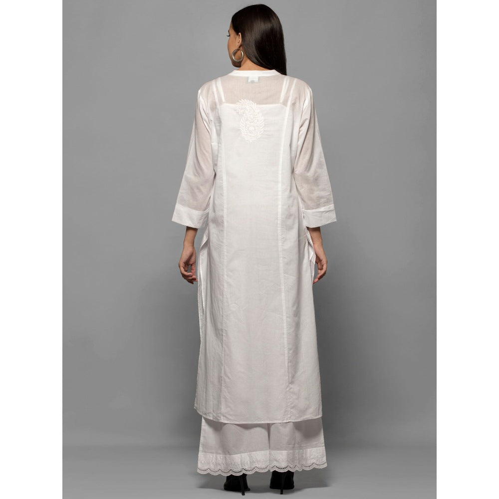First Resort by Ramola Bachchan White Straight Embroidered Kurta And Wide Leg Pants (Set of 2)