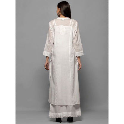 First Resort by Ramola Bachchan White Straight Embroidered Kurta And Wide Leg Pants (Set of 2)