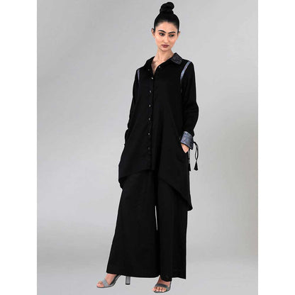 First Resort by Ramola Bachchan Black Sequined Shirt Dress And Wide Leg Pants