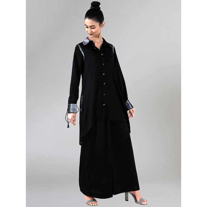 First Resort by Ramola Bachchan Black Sequined Shirt Dress And Wide Leg Pants