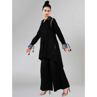 First Resort by Ramola Bachchan Black Sequined Shirt Dress And Wide Leg Pants
