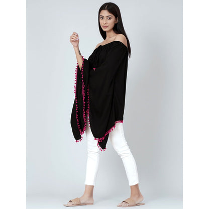 First Resort by Ramola Bachchan Black Pom Pom Poncho