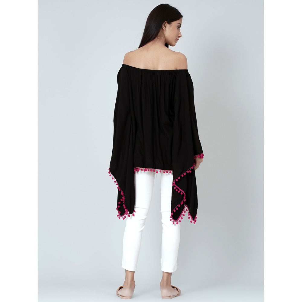 First Resort by Ramola Bachchan Black Pom Pom Poncho