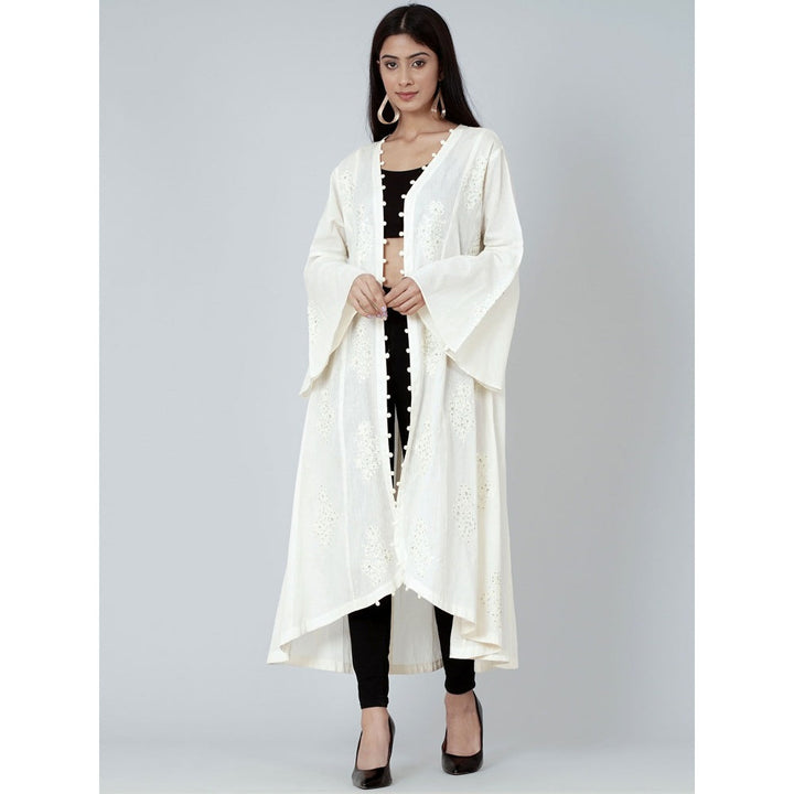 First Resort by Ramola Bachchan Off-White Embellished Coat Shrug