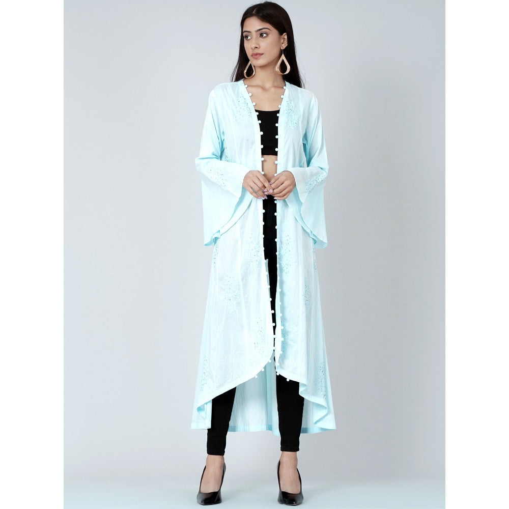 First Resort by Ramola Bachchan Light Blue Embellished Coat Shrug