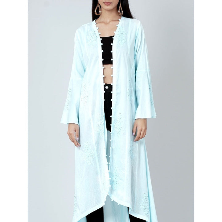 First Resort by Ramola Bachchan Light Blue Embellished Coat Shrug