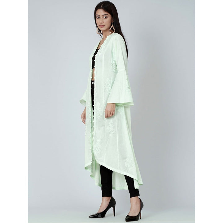 First Resort by Ramola Bachchan Pastel Green Embellished Coat Shrug