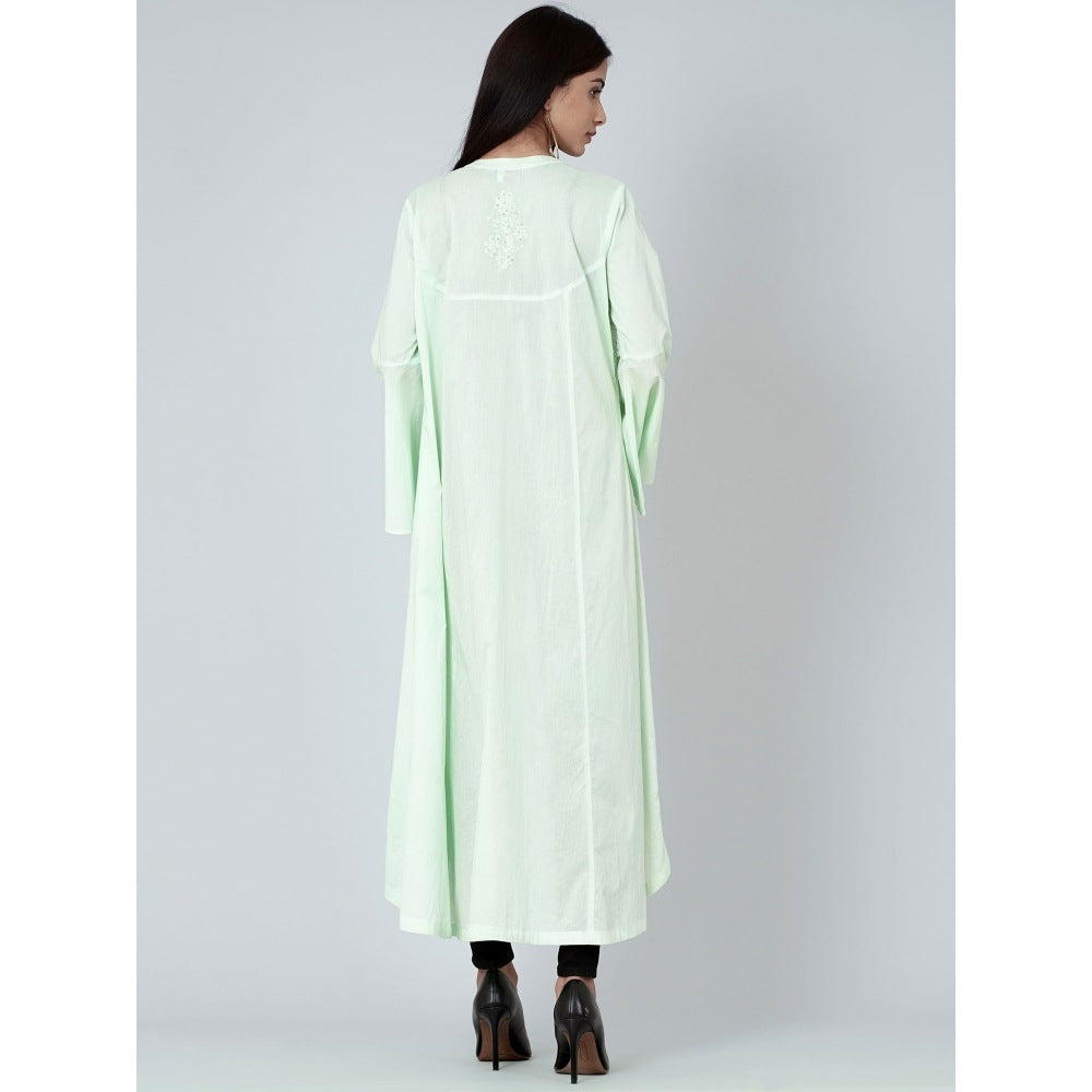 First Resort by Ramola Bachchan Pastel Green Embellished Coat Shrug