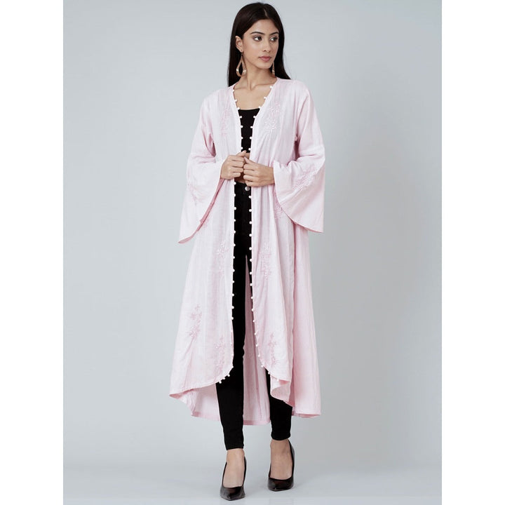 First Resort by Ramola Bachchan Pastel Pink Embellished Coat Shrug