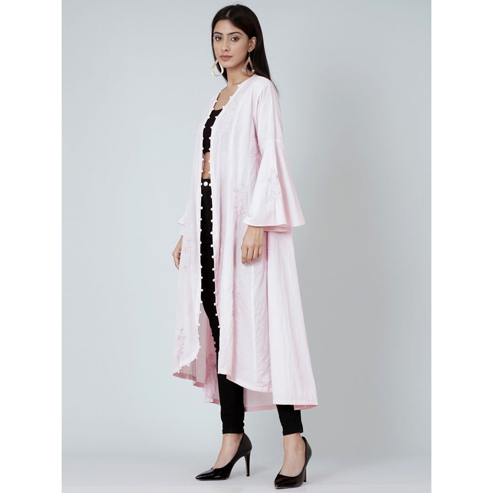 First Resort by Ramola Bachchan Pastel Pink Embellished Coat Shrug