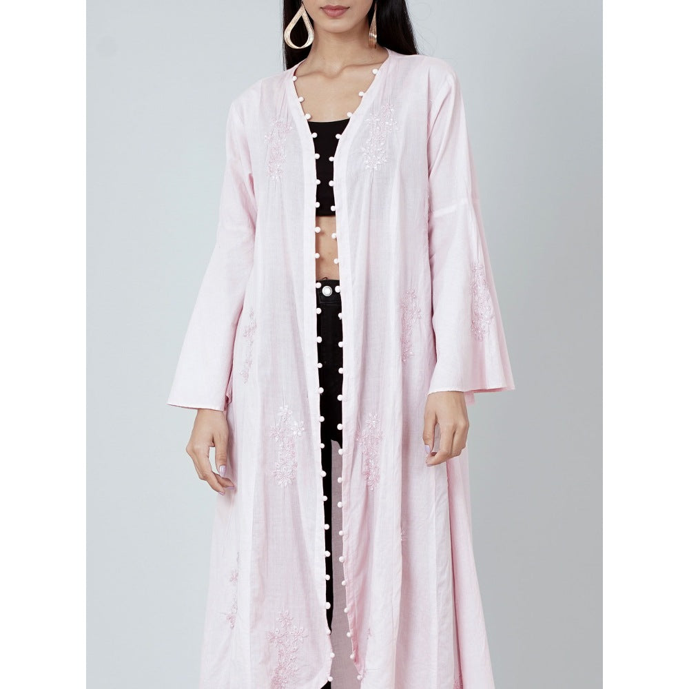 First Resort by Ramola Bachchan Pastel Pink Embellished Coat Shrug