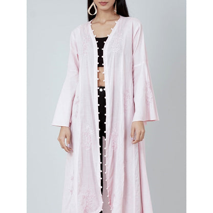 First Resort by Ramola Bachchan Pastel Pink Embellished Coat Shrug