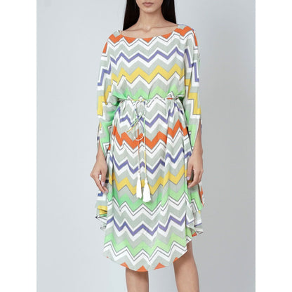 First Resort by Ramola Bachchan Orange And Yellow Chevron Midi Dress (Set of 2)