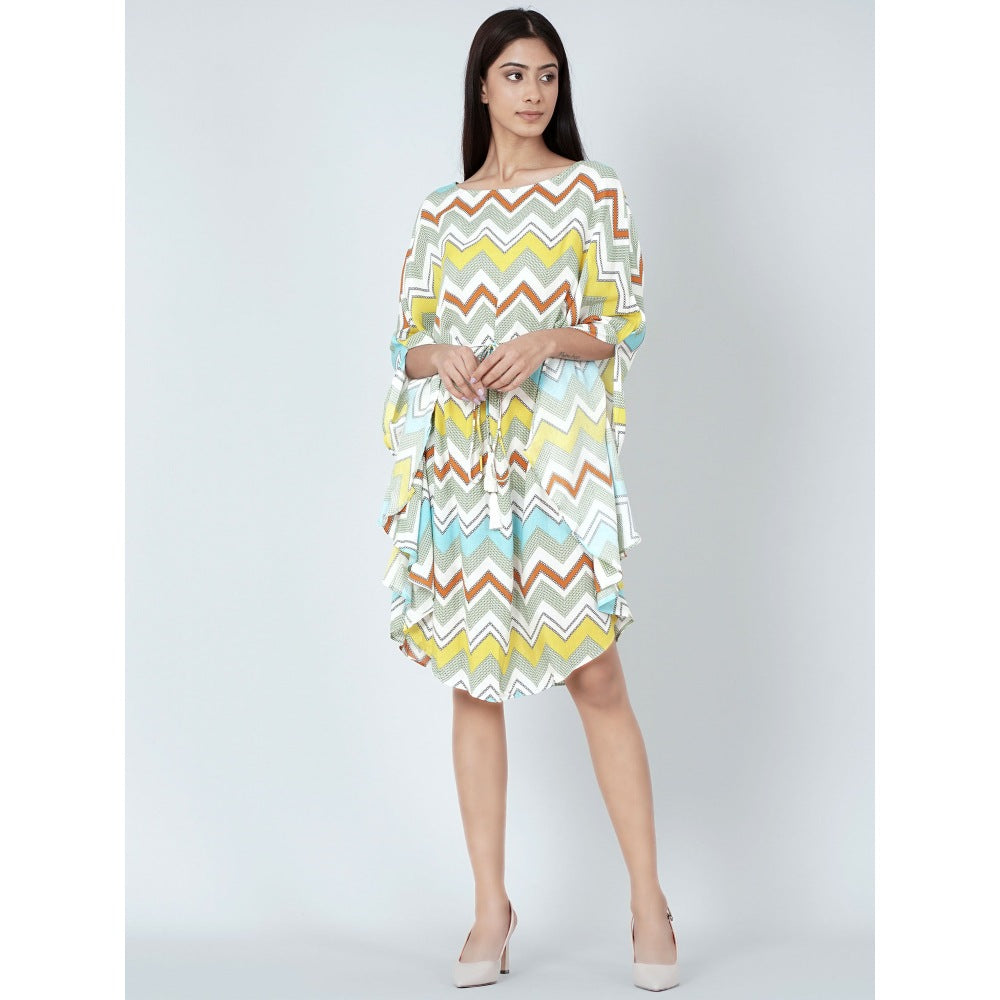 First Resort by Ramola Bachchan Pale Blue And Yellow Chevron Midi Dress (Set of 2)