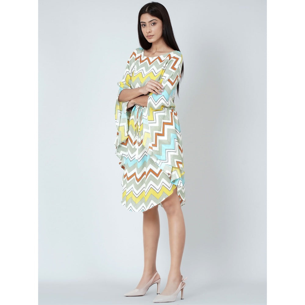 First Resort by Ramola Bachchan Pale Blue And Yellow Chevron Midi Dress (Set of 2)