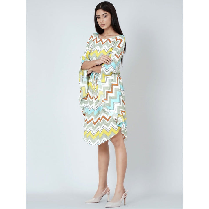 First Resort by Ramola Bachchan Pale Blue And Yellow Chevron Midi Dress (Set of 2)