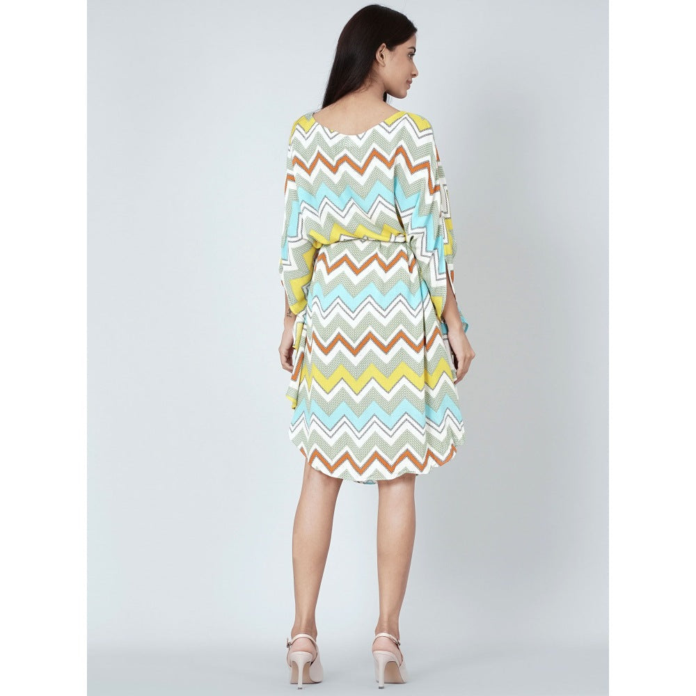 First Resort by Ramola Bachchan Pale Blue And Yellow Chevron Midi Dress (Set of 2)