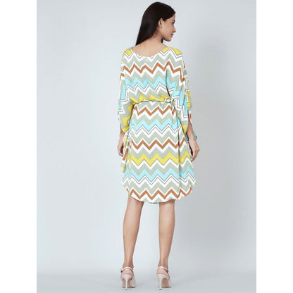 First Resort by Ramola Bachchan Pale Blue And Yellow Chevron Midi Dress (Set of 2)