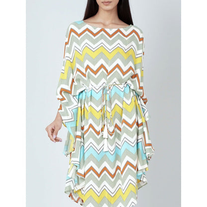 First Resort by Ramola Bachchan Pale Blue And Yellow Chevron Midi Dress (Set of 2)